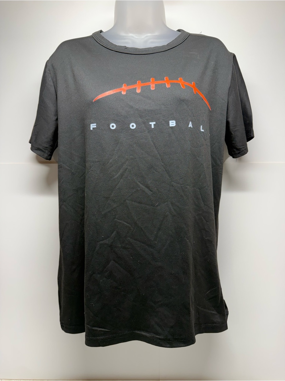 Women's Black Football Graphic Tee with Orange Detail